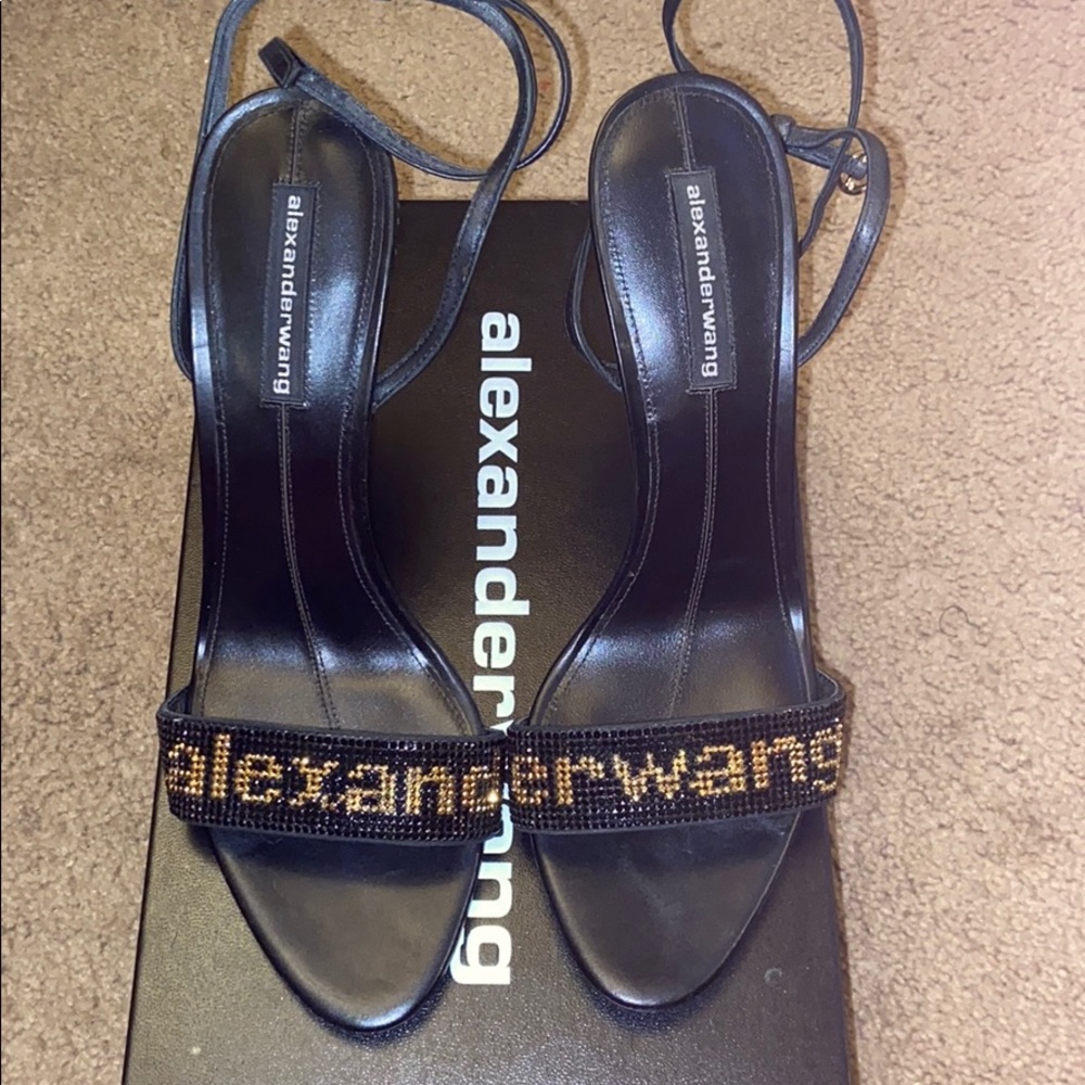 ALEXANDER WANG jane crystal logo strap shoes